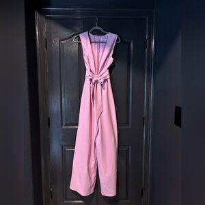 Finders Keepers Pink Satin Jumpsuit with Tie Waist